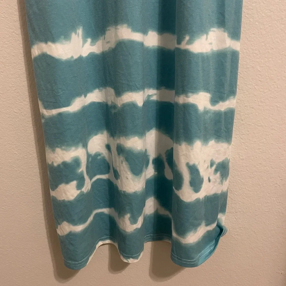 Turquoise Spaghetti Strap Sleeveless Tie Dye Long Macy Summer Sun Dress Size L - Picture 7 of 10